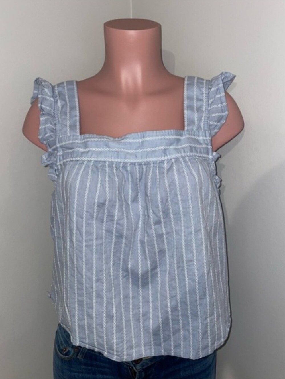 Madewell Striped Flutter-Sleeve Cross-Back Top XL